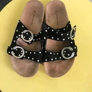 Promod black suede and silver studded sandals with adjustable straps